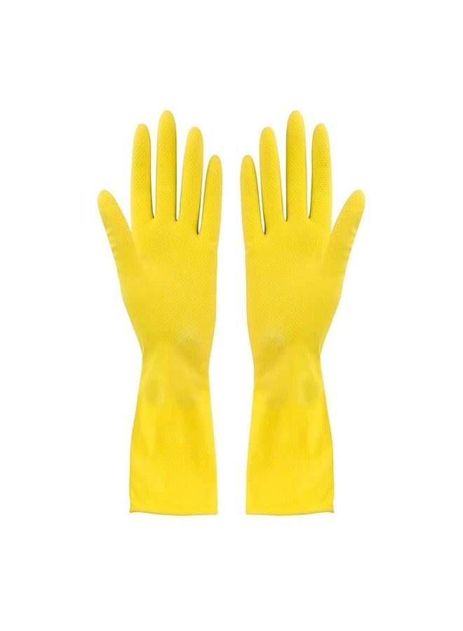 الكبريت قفازات غسيل الأطباق قابلة لإعادة الاستخدام مصنوعة من مطاط اللاتكس الطبيعي 100%، قفازات تنظيف، قفازات للعناية بالحيوانات الأليفة، البستنة، مثالية لغسل الأطباق، المطبخ، السيارة والحمام (كبيرة، صفراء، زوج واحد) - Image 1